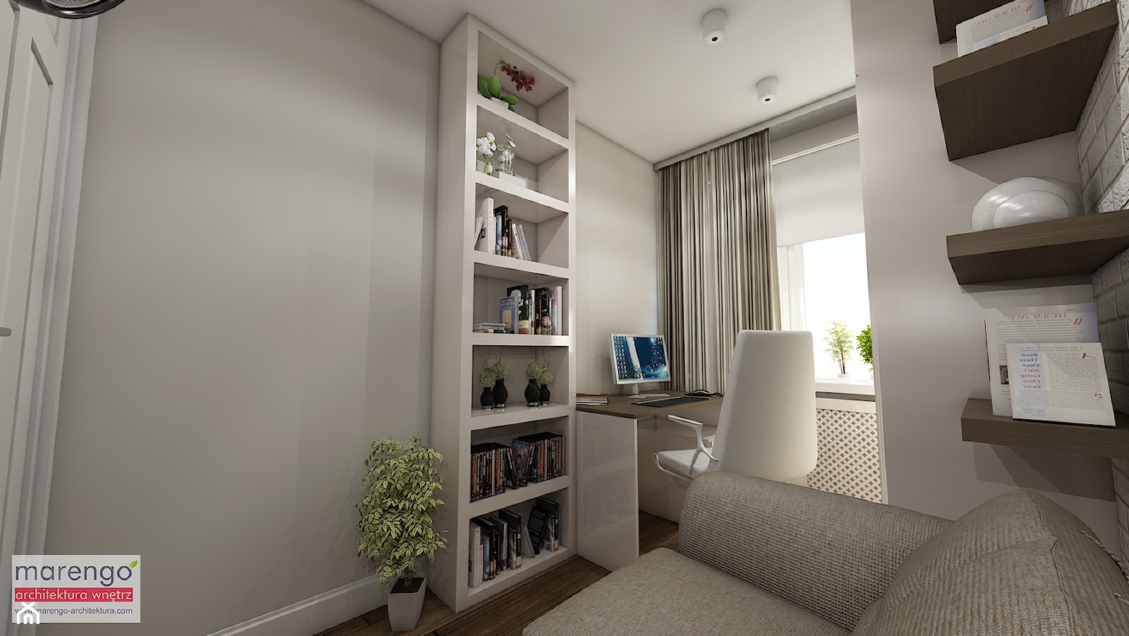 Nowoczesne mieszkanie w stylu prowansalskim - Średnie z sofą szare biuro, styl prowansalski - zdjęcie od Marengo Architektura Wnętrz Anna Knofliczek-Roman - Homebook