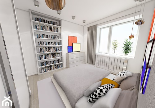 Mieszkanie styl skandynawski - Mała biała szara sypialnia, styl skandynawski - zdjęcie od Marengo Architektura Wnętrz Anna Knofliczek-Roman