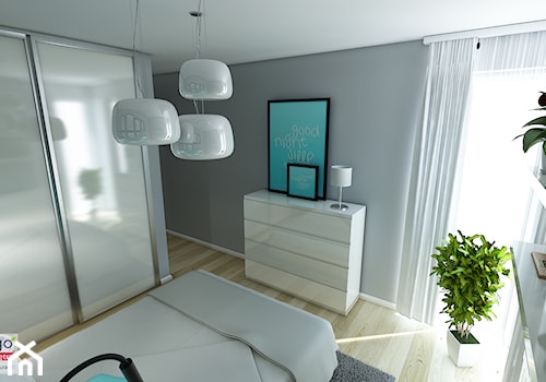 Rozświetlone wnętrze - Średnia biała szara sypialnia z balkonem / tarasem, styl skandynawski - zdjęcie od Marengo Architektura Wnętrz Anna Knofliczek-Roman