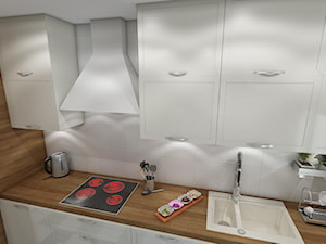 Rozświetlone wnętrze - Mała zamknięta biała z zabudowaną lodówką z nablatowym zlewozmywakiem kuchnia jednorzędowa, styl skandynawski - zdjęcie od Marengo Architektura Wnętrz Anna Knofliczek-Roman