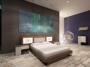 Nowoczesna sypialnia w stylu loft. - Duża czarna fioletowa sypialnia, styl nowoczesny - zdjęcie od Marengo Architektura Wnętrz Anna Knofliczek-Roman