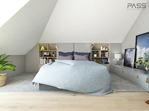 projekt 33 - Średnia biała szara sypialnia na poddaszu, styl nowoczesny - zdjęcie od PASS architekci