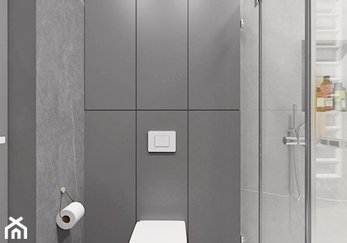 Projekt 32 - Mała bez okna z marmurową podłogą z punktowym oświetleniem łazienka, styl nowoczesny - zdjęcie od PASS architekci