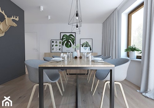 Projekt 21 - Średnia biała szara jadalnia jako osobne pomieszczenie, styl skandynawski - zdjęcie od PASS architekci