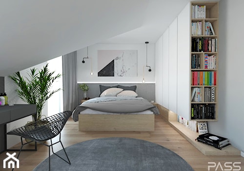 Projekt 31 - Średnia biała sypialnia na poddaszu, styl nowoczesny - zdjęcie od PASS architekci