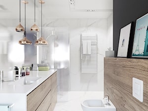 Projekt 17 - Duża z marmurową podłogą łazienka z oknem, styl skandynawski - zdjęcie od PASS architekci