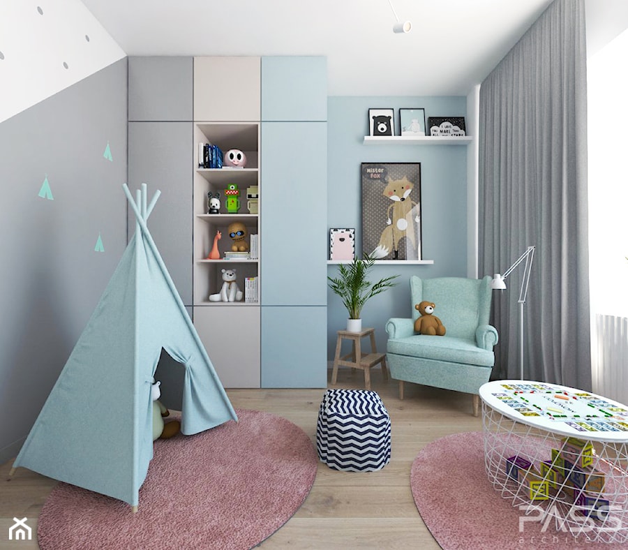 Projekt 30 - Mały szary pokój dziecka dla dziecka dla chłopca dla dziewczynki, styl skandynawski - zdjęcie od PASS architekci