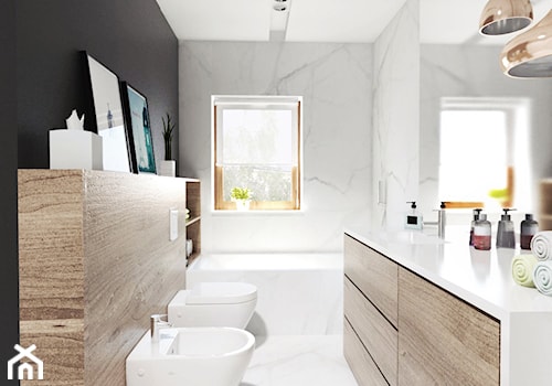 Projekt 17 - Średnia z punktowym oświetleniem łazienka z oknem, styl skandynawski - zdjęcie od PASS architekci