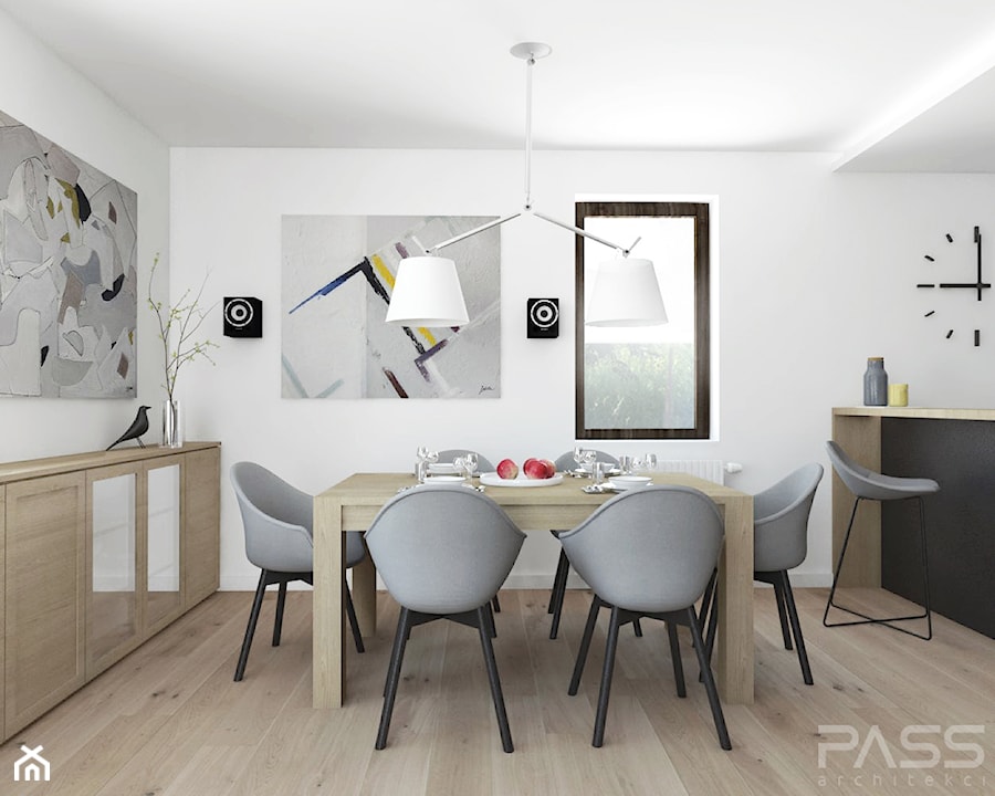 Projekt 29 - Średnia biała jadalnia w kuchni, styl nowoczesny - zdjęcie od PASS architekci