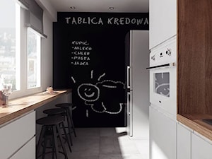 projekt 10 - Średnia zamknięta z salonem biała z zabudowaną lodówką z lodówką wolnostojącą z nablatowym zlewozmywakiem kuchnia dwurzędowa z oknem, styl nowoczesny - zdjęcie od PASS architekci