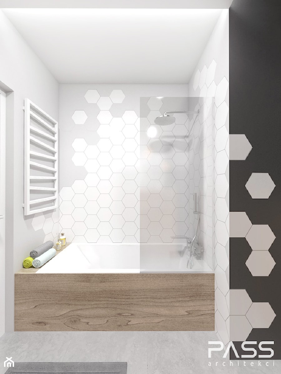 projekt 16 - Mała bez okna z marmurową podłogą z punktowym oświetleniem łazienka, styl skandynawski - zdjęcie od PASS architekci