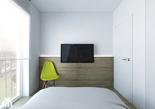 projekt 16 - Mała biała sypialnia z balkonem / tarasem, styl skandynawski - zdjęcie od PASS architekci
