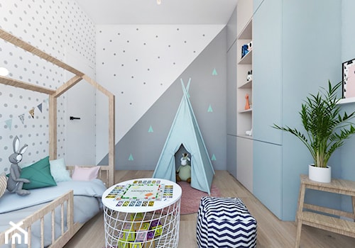Projekt 30 - Średni biały szary niebieski pokój dziecka dla dziecka dla chłopca dla dziewczynki, styl skandynawski - zdjęcie od PASS architekci