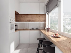 projekt 10 - Średnia otwarta biała z zabudowaną lodówką kuchnia w kształcie litery u, styl nowoczesny - zdjęcie od PASS architekci