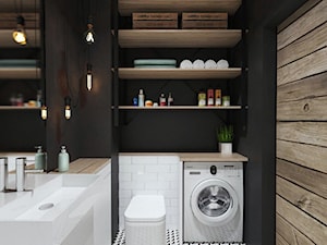 projekt 15 - Mała bez okna z pralką / suszarką z punktowym oświetleniem łazienka, styl industrialny - zdjęcie od PASS architekci