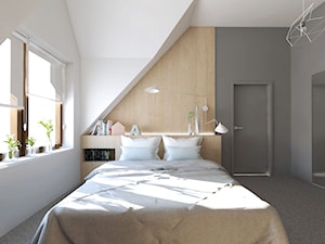 Projekt 21 - Średnia biała szara sypialnia na poddaszu, styl nowoczesny - zdjęcie od PASS architekci
