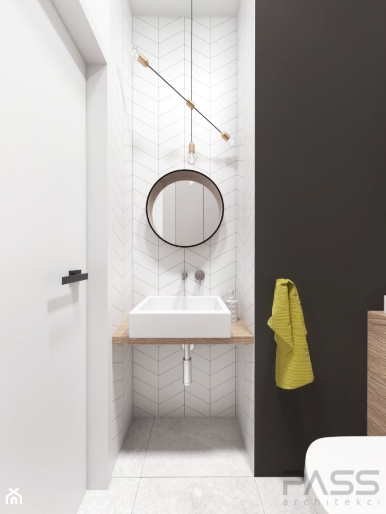 Projekt 30 - Mała na poddaszu bez okna łazienka, styl skandynawski - zdjęcie od PASS architekci