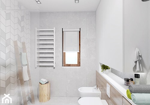 Projekt 18 - Mała na poddaszu łazienka z oknem, styl skandynawski - zdjęcie od PASS architekci