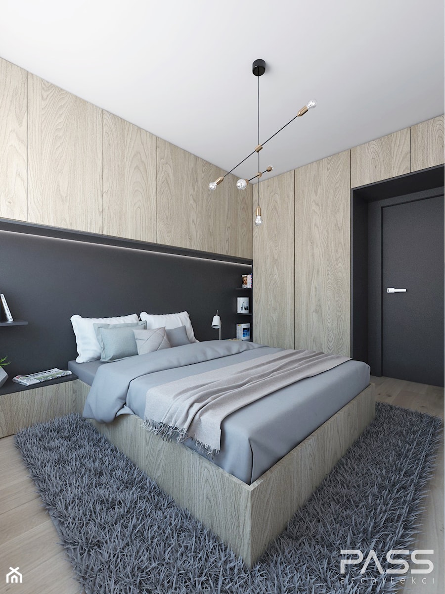 Projekt 25 - Duża czarna sypialnia, styl minimalistyczny - zdjęcie od PASS architekci