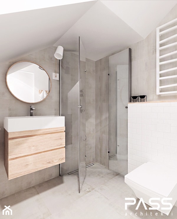 projekt 14 - Średnia na poddaszu łazienka, styl minimalistyczny - zdjęcie od PASS architekci