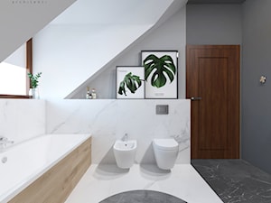 projekt 33 - Średnia na poddaszu z marmurową podłogą łazienka z oknem, styl skandynawski - zdjęcie od PASS architekci