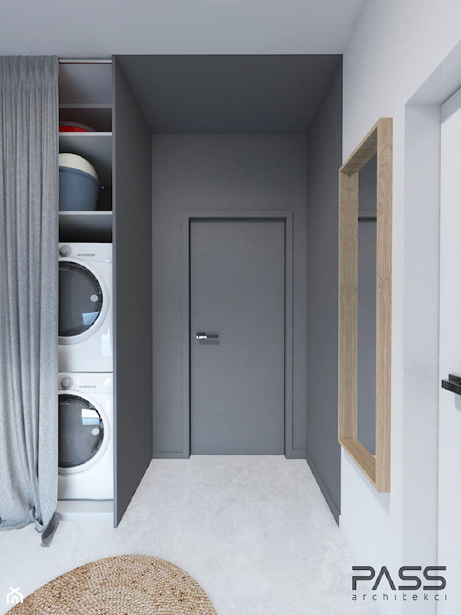Projekt 32 - Mała otwarta z pralnią garderoba, styl skandynawski - zdjęcie od PASS architekci
