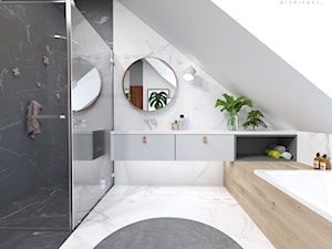 projekt 33 - Duża na poddaszu łazienka z oknem, styl skandynawski - zdjęcie od PASS architekci