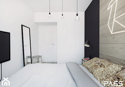projekt 15 - Średnia biała czarna sypialnia, styl industrialny - zdjęcie od PASS architekci