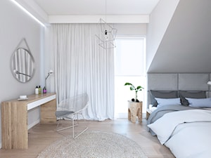 Projekt 20 / Jabłonna Warszawa - Średnia biała szara sypialnia na poddaszu, styl nowoczesny - zdjęcie od PASS architekci
