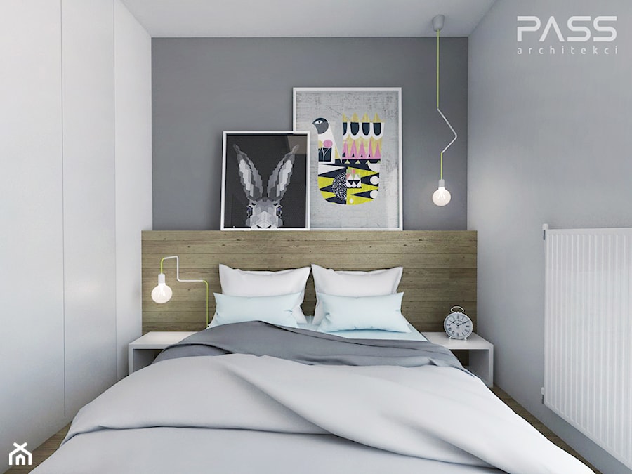 projekt 16 - Mała szara sypialnia, styl skandynawski - zdjęcie od PASS architekci