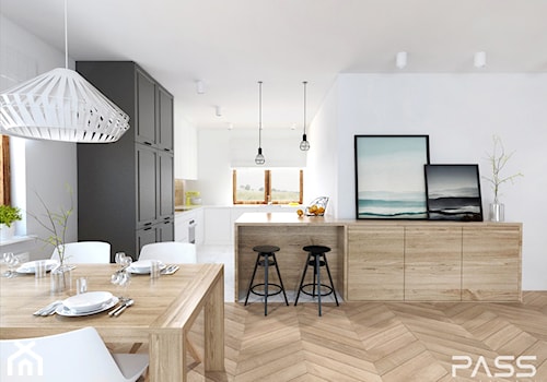 Projekt 18 - Średnia biała jadalnia jako osobne pomieszczenie, styl skandynawski - zdjęcie od PASS architekci