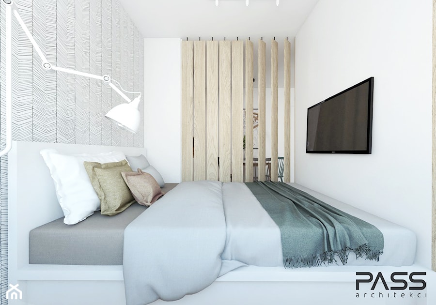 Projekt 28 - Mała biała szara sypialnia, styl skandynawski - zdjęcie od PASS architekci
