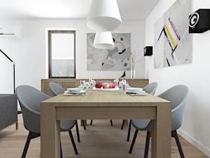 Projekt 29 - Średnia biała jadalnia w salonie, styl nowoczesny - zdjęcie od PASS architekci