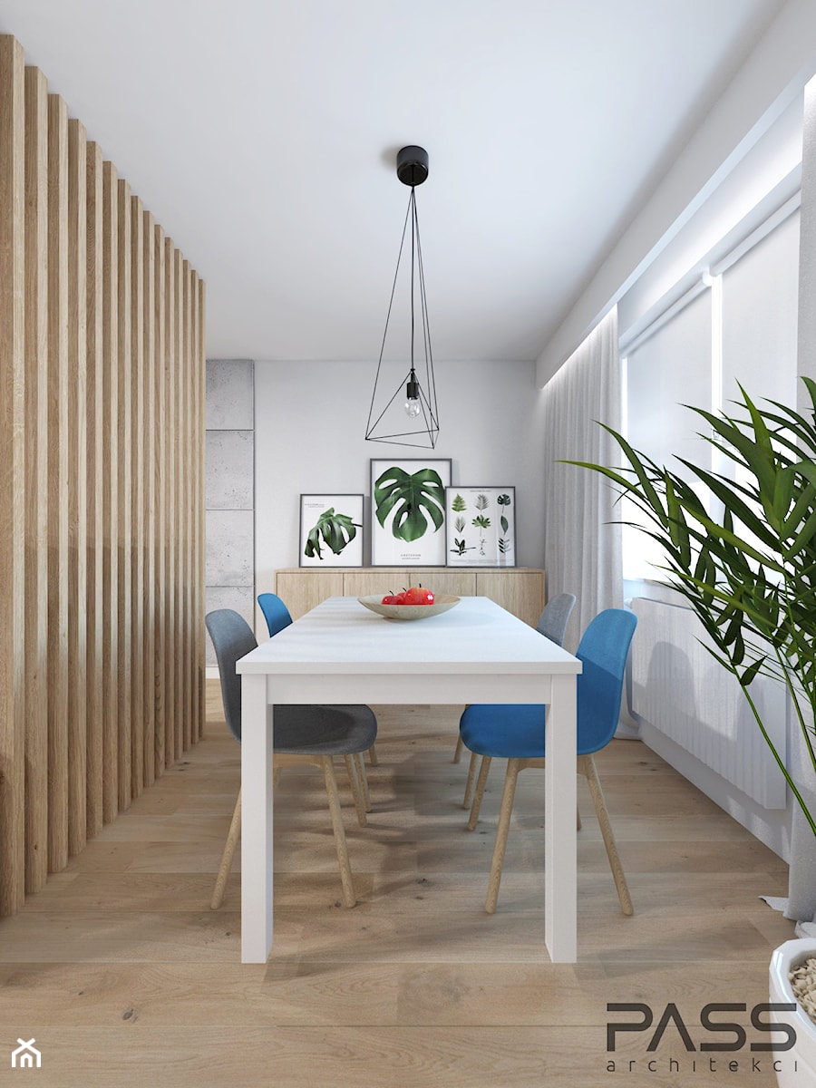 Projekt 26 - Średnia biała szara jadalnia jako osobne pomieszczenie, styl nowoczesny - zdjęcie od PASS architekci