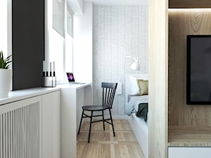 Projekt 28 - Mała biała szara z biurkiem sypialnia, styl skandynawski - zdjęcie od PASS architekci