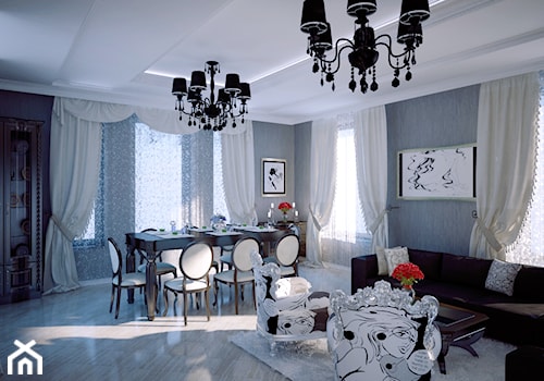 Nicolina Mountain House Moscow - Duża szara jadalnia w salonie, styl glamour - zdjęcie od Shtantke Interior Design