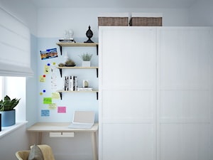 Projekt mieszkania w Poznaniu - Małe białe niebieskie biuro, styl skandynawski - zdjęcie od marina suchorska architektura wnętrz