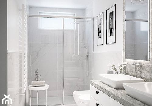 projekt łazienki - Mała na poddaszu z lustrem z dwoma umywalkami łazienka z oknem, styl glamour - zdjęcie od marina suchorska architektura wnętrz