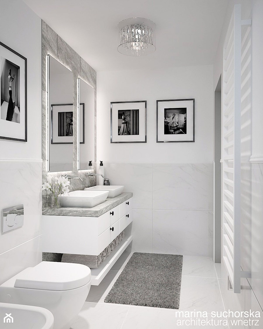 projekt łazienki - Średnia bez okna z lustrem z dwoma umywalkami łazienka, styl glamour - zdjęcie od marina suchorska architektura wnętrz
