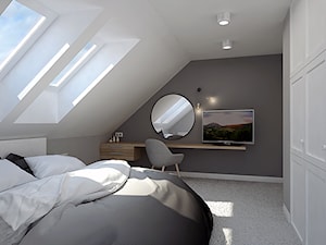 projekt domu w Suchym Lesie - Średnia biała szara sypialnia na poddaszu, styl nowoczesny - zdjęcie od marina suchorska architektura wnętrz