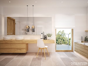 dom jednorodzinny - Średnia na poddaszu łazienka z oknem, styl nowoczesny - zdjęcie od marina suchorska architektura wnętrz