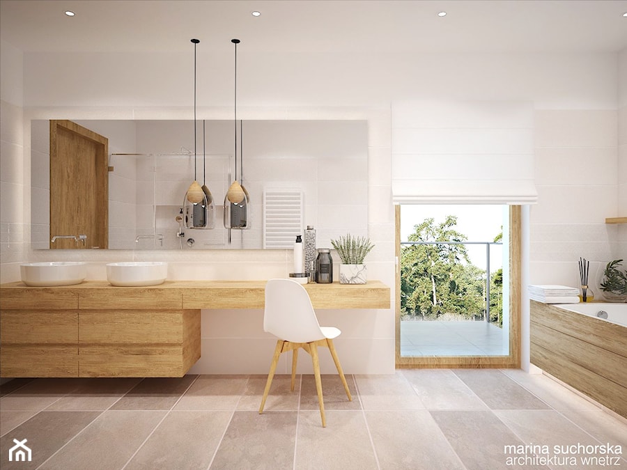 dom jednorodzinny - Średnia na poddaszu łazienka z oknem, styl nowoczesny - zdjęcie od marina suchorska architektura wnętrz
