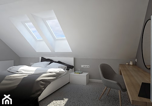 projekt domu w Suchym Lesie - Średnia szara sypialnia na poddaszu, styl nowoczesny - zdjęcie od marina suchorska architektura wnętrz