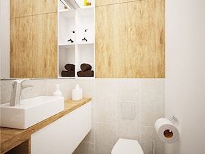 Projekt mieszkania w Poznaniu - Mała bez okna z lustrem z punktowym oświetleniem łazienka, styl nowoczesny - zdjęcie od marina suchorska architektura wnętrz