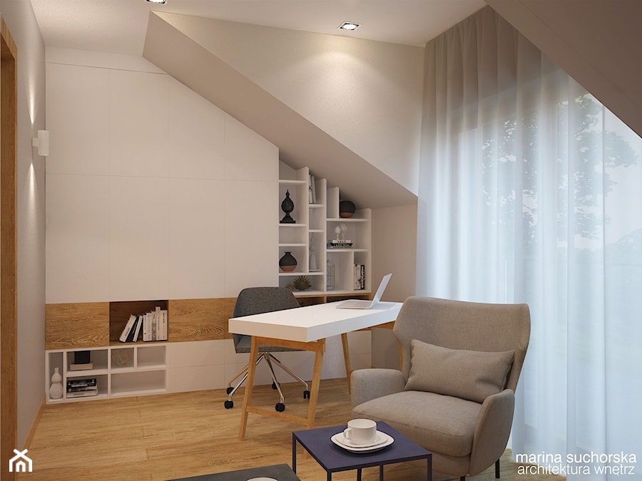 dom jednorodzinny - Średnie w osobnym pomieszczeniu szare biuro, styl nowoczesny - zdjęcie od marina suchorska architektura wnętrz