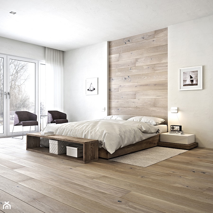 DESKA BARLINECKA - Duża beżowa sypialnia, styl minimalistyczny - zdjęcie od Barlinek