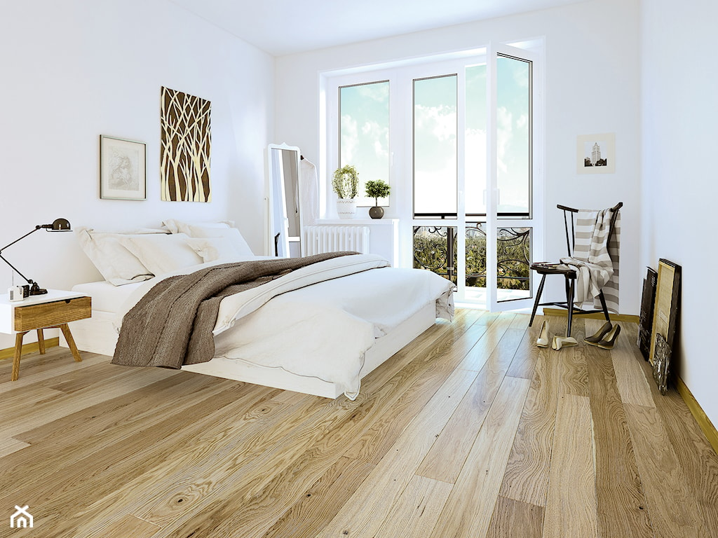 biała sypialnia w stylu eko, sypialnia biel i drewno