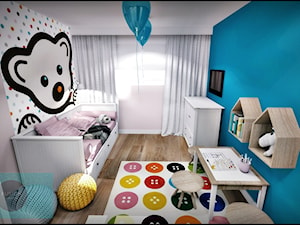 Pokój Leny - Średni biały niebieski pokój dziecka dla dziecka dla dziewczynki, styl skandynawski - zdjęcie od Fusion- projektowanie i aranżacja wnętrz