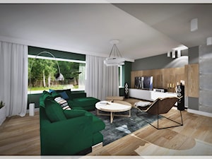 Salon z zieloną kanapą... - Duży szary zielony salon - zdjęcie od Fusion- projektowanie i aranżacja wnętrz