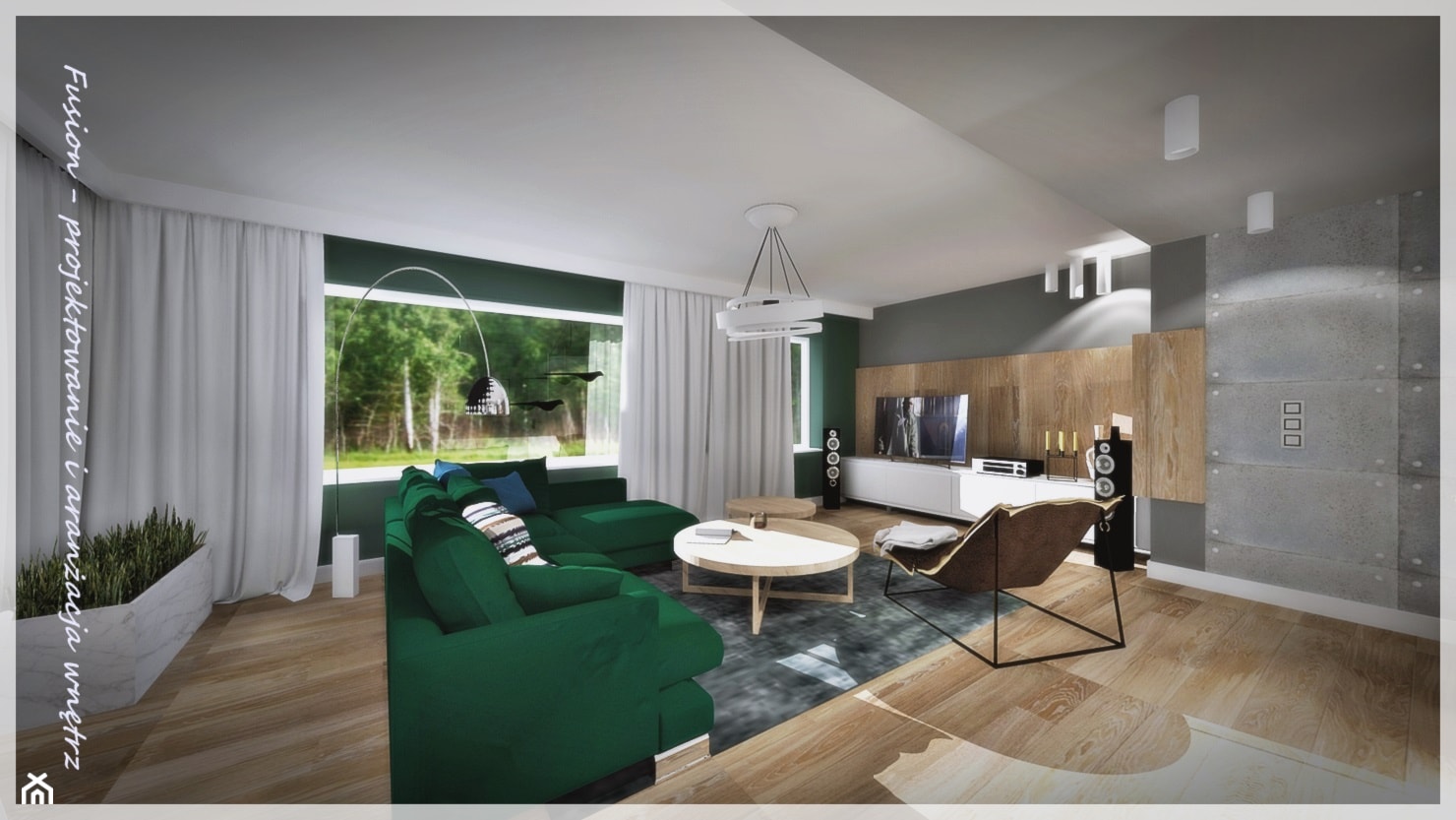Salon z zieloną kanapą... - Duży szary zielony salon - zdjęcie od Fusion- projektowanie i aranżacja wnętrz - Homebook
